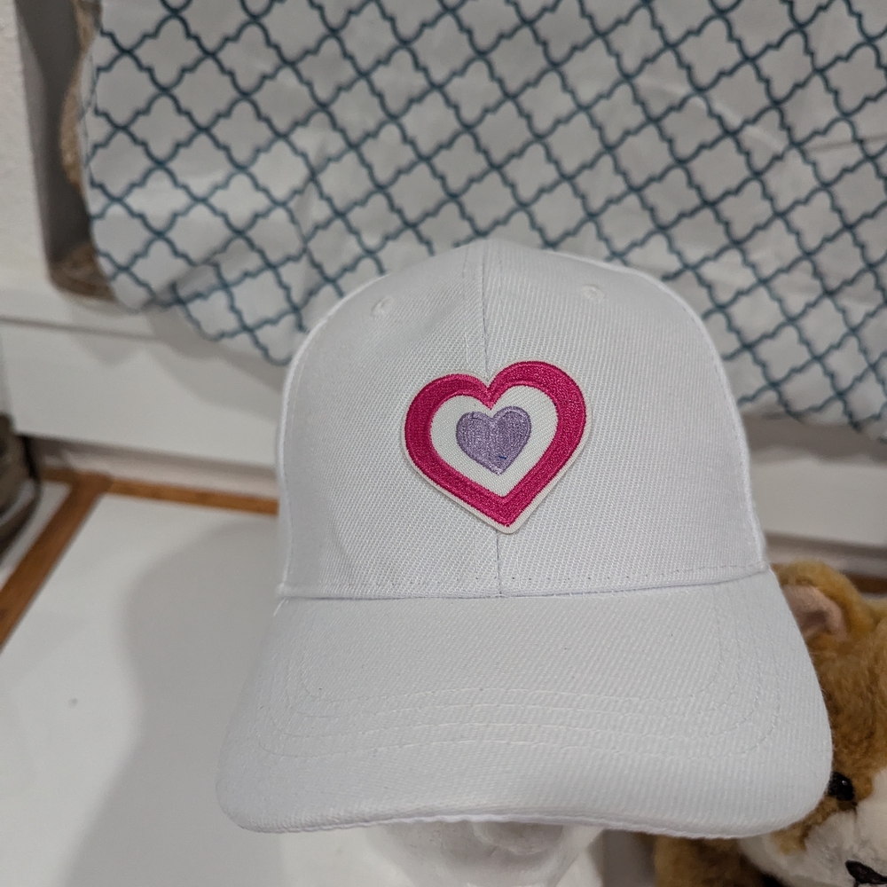 White Kids Cap w/ Pink and Purple Heart